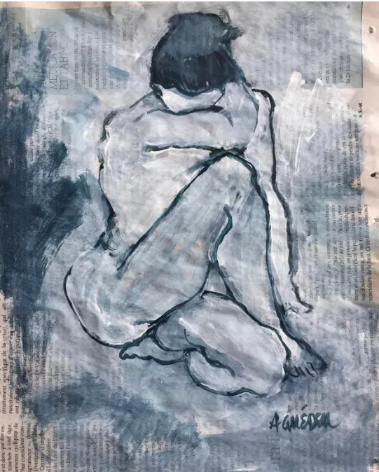 « Nu » — Peinture sur papier journal, Agnès Guédeu