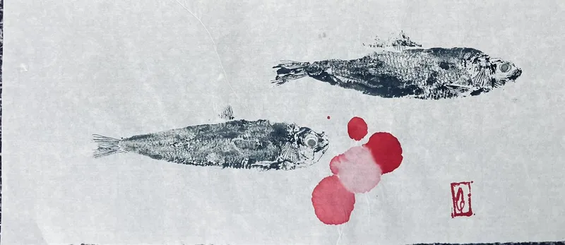 « Sardines » — Encre sur papier de riz, Agnès Guédeu