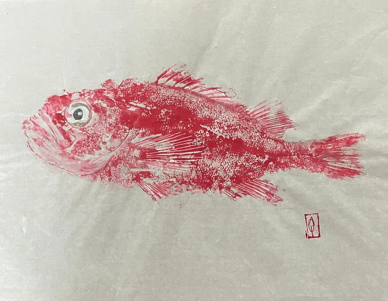 « Rascasse rouge » — Encre sur papier de riz, Agnès Guédeu